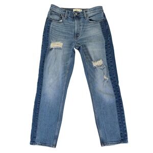 Abercrombie & Fitch The Mom High Rise Two Tone Distressed Blue Jeans Womens 28 6